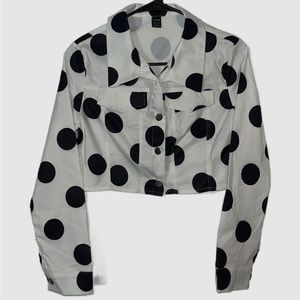White & Black Polka Dot Crop Top Jacket XS